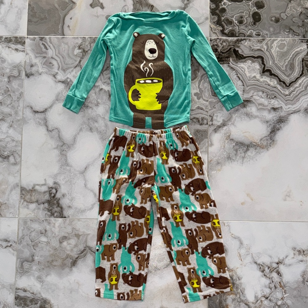 Hot Chocolate Bear Print Kids Pajama Set